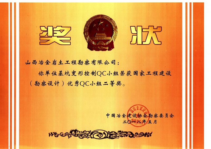 国家工程建设(勘察设计)优秀qc小组二等奖(2018年) 国家工程建设(勘察设计)优秀qc小组二等奖(2018年)
